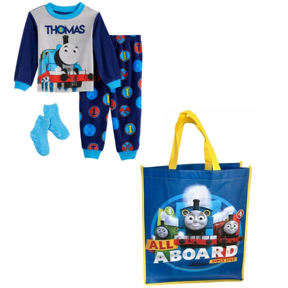 Toddler Thomas the Train Pajamas Set + Bag (bundle- Top, Bottom, Socks & Tote)